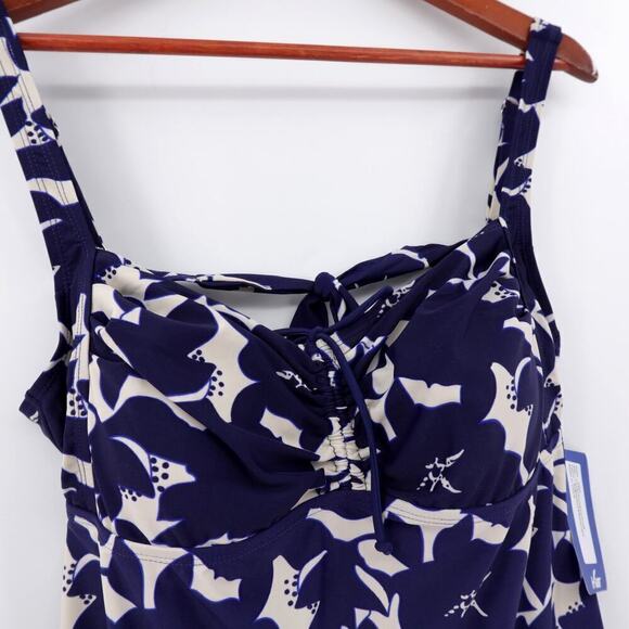 Hilor Tankini Top Womens 16 Blue Floral Ruched Side Built in Bra Cruise Flowy - Picture 3 of 16